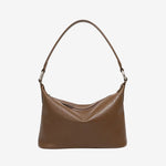 Cuirae brown genuine leather hobo shoulder bag for women with silver hardware, front view on plain white background
