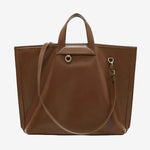 Cuirae brown genuine leather tote bag for women with top handles and detachable shoulder strap, front view on white background