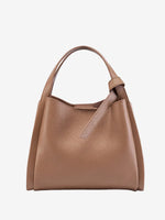 Cuirae brown pebbled genuine leather handbag with top handle and detachable shoulder strap, front view on white background