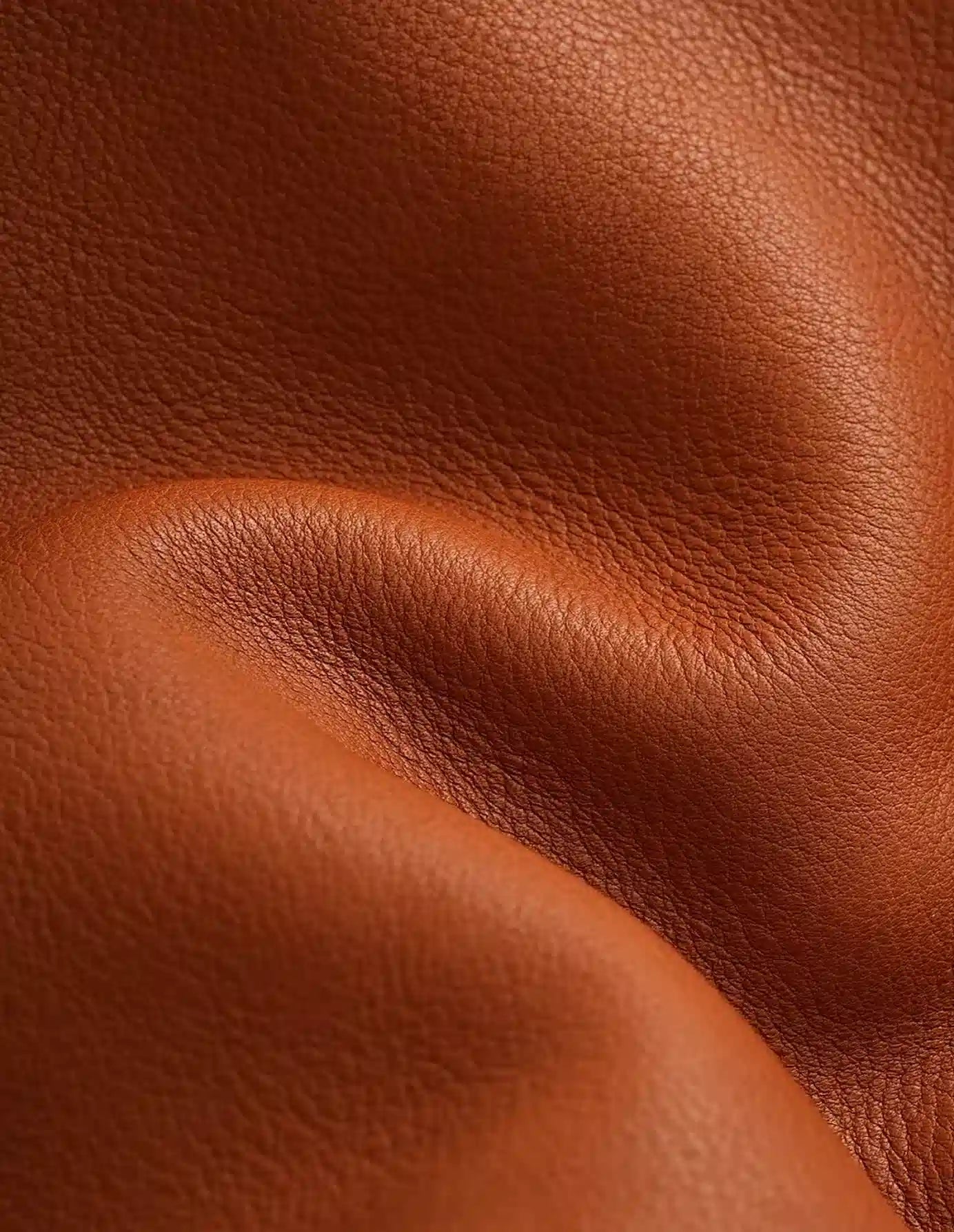 Extreme close up of Cuirae butter soft real leather texture. Rich feel that gets better with time.