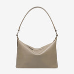 Cuirae gray genuine leather hobo shoulder bag for women with silver hardware, front view on plain white background