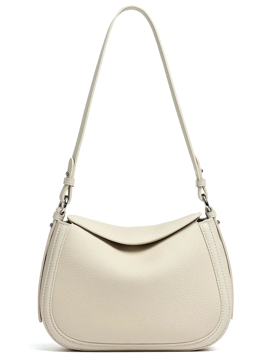 Cuirae Pebbled Top-Grain Leather Shoulder Bag with Zip Divider