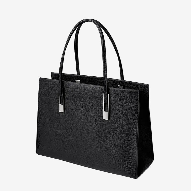 Cuirae Structured Top-Grain Leather Tote in Black