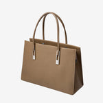 Cuirae Structured Top-Grain Leather Tote in Taupe