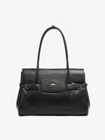 Cuirae gray top-grain leather everyday tote bag with top handles, angled side view showing structured silhouette on white background