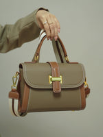 A dynamic showcase of the Cuirae genuine leather shoulder bag, highlighting its spacious interior, built-in pockets, and metal hardware details, as well as how the models demonstrate its versatility with various outfits.
