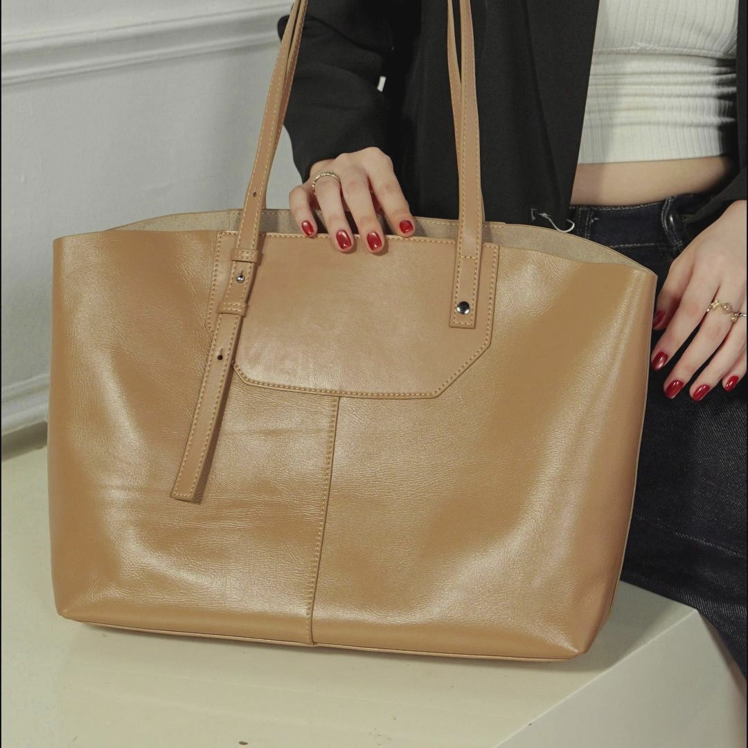 A vibrant showcase of Cuirae genuine leather tote bag